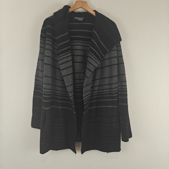 VINCE Sophie Hooded Striped Open Front Cardigan Wool Yak Sweater Size XS/TP - Picture 3 of 16